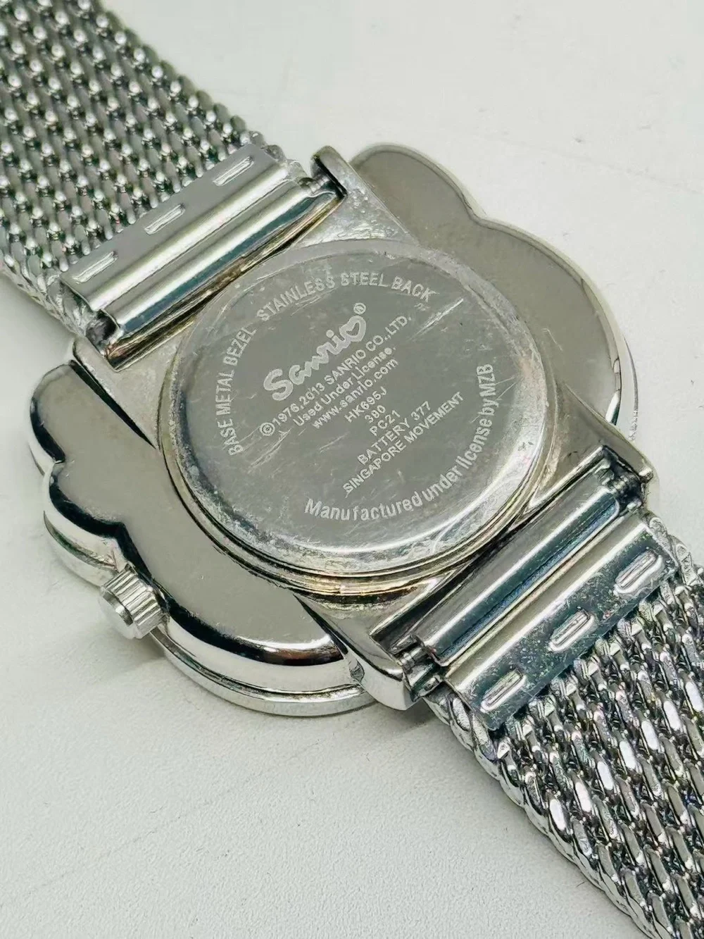 Hello Kitty Sanrio Quartz Silver Mesh Bracelet Watch Cute Face Runs New Battery
